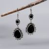 Vintage Black Stone Drop Earring Indian Jewelry Geometric Triangle Hollow Ear Jewelry For Women Girls