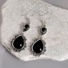 Vintage Black Stone Drop Earring Indian Jewelry Geometric Triangle Hollow Ear Jewelry For Women Girls