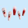 24 pcs Glossy Blood Rose Gradient Press On Nails - Full Cover Acrylic False Nails for Party, Wedding, and Daily Use - Jelly Finish with Design - Easy