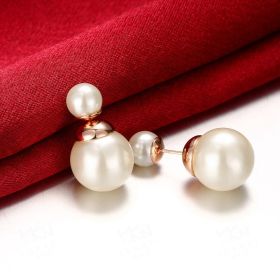 Plated Silver Spherical White/Black Pearl Earring For Woman Fashion Party Wedding Engagement Party Jewelry (Color: Rose golded white)